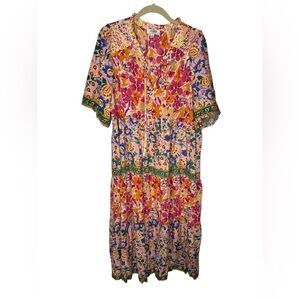 🌸 Umgee Mixed‎ Floral Maxi Dress Boho Cottagecore M 🌸